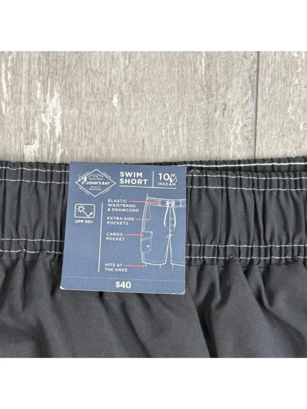 St Johns Bay Mens Dark Charcoal Swim Shorts 10” Inseam Cargo Pocket Size 5XL NWT